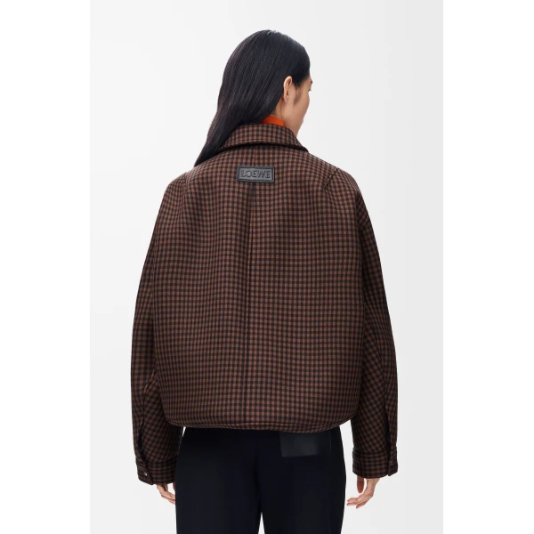 Drawstring Jacket in Wool, Brown and Black - Image 4