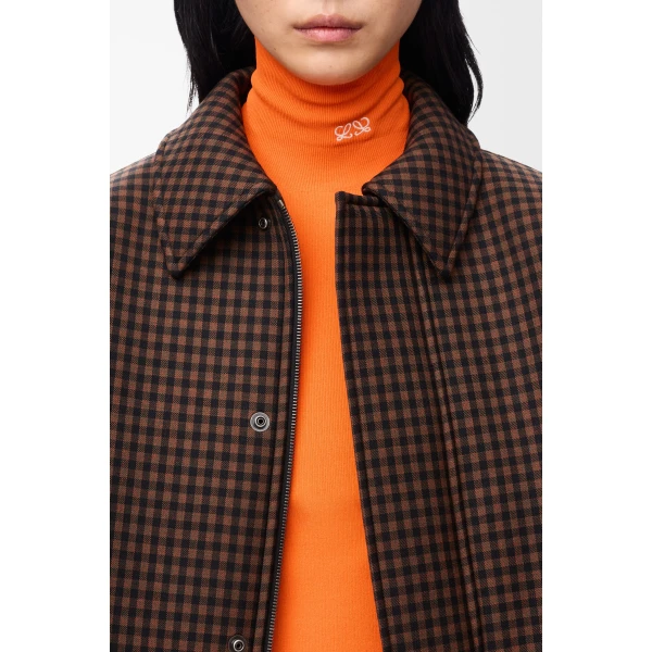Drawstring Jacket in Wool, Brown and Black - Image 5