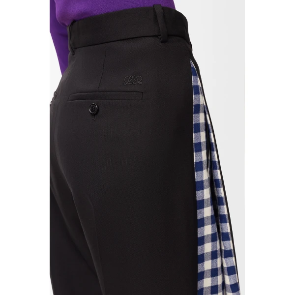 Gingham Pleat Trousers in Wool, Black - Image 5