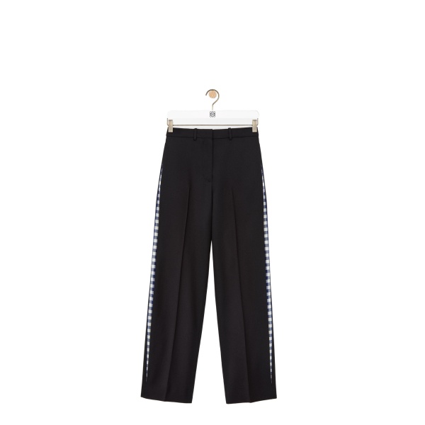 Loewe Gingham Pleat Trousers in Wool, Black | Pants | Coveti
