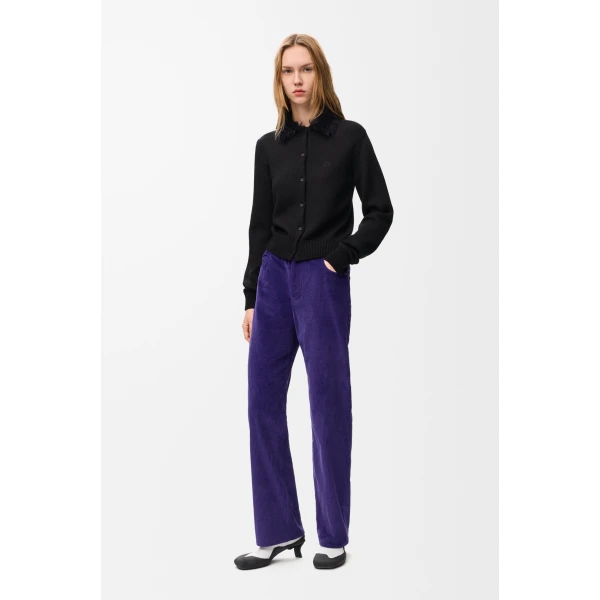 Hairy Collar Cardigan in Wool, Black - Image 2