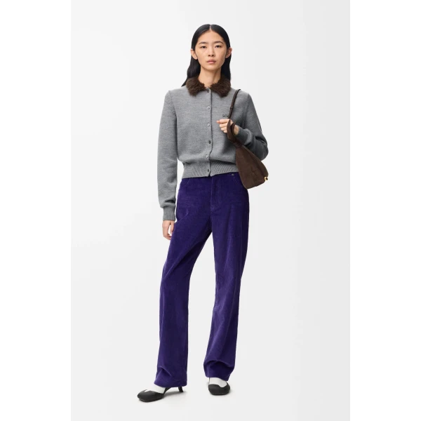 Hairy Collar Cardigan in Wool, Grey - Image 2