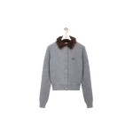Loewe Hairy Collar Cardigan in Wool, Grey | Knitwear | Coveti