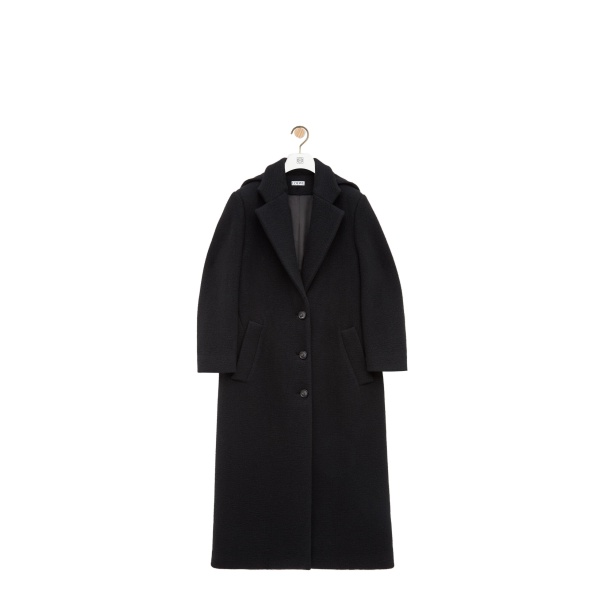 Loewe Hooded Coat in Cashmere, Black | Coats | Coveti