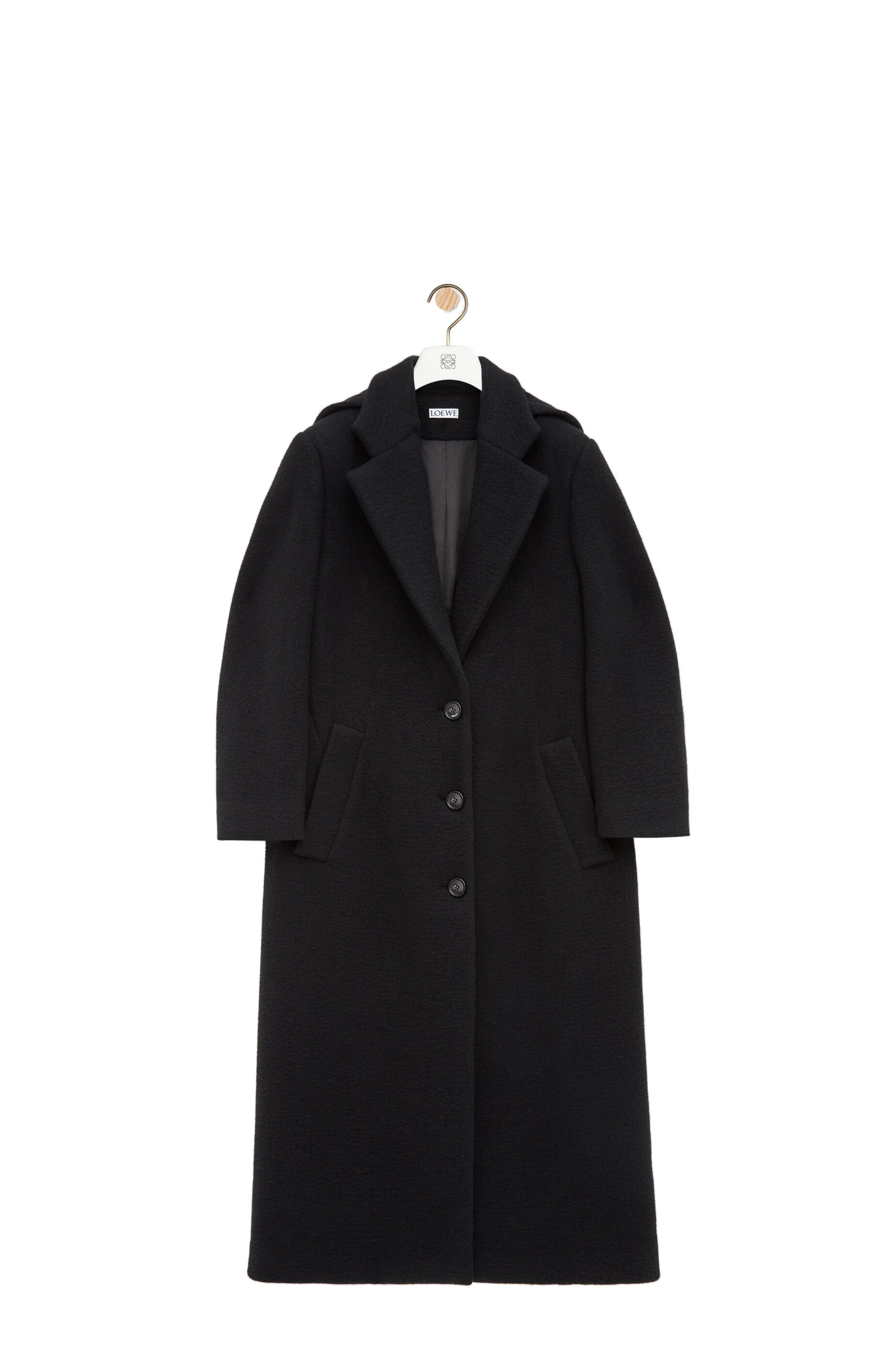 Loewe Hooded Coat in Cashmere, Black | Coats | Coveti Loewe Hooded Coat in Cashmere, Black | Coats | Coveti