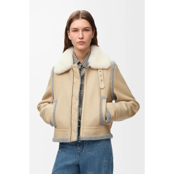 Jacket in Shearling, Beige - Image 2