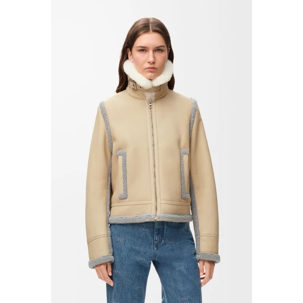 Jacket in Shearling, Beige - Image 3