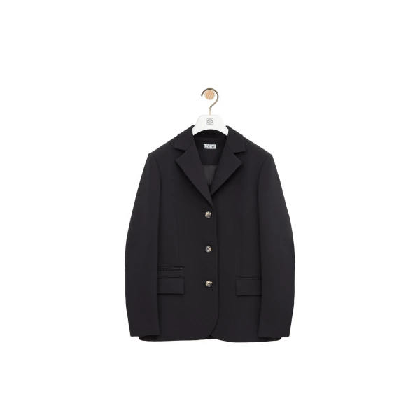Jacket in Stretch Wool Blend, Black