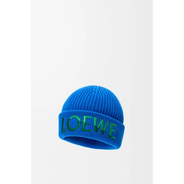 Logo Beanie in Wool, Blue and Green - Image 2