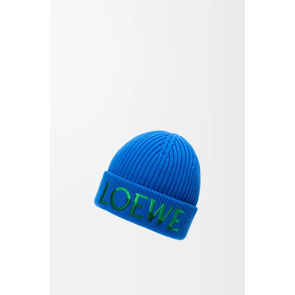 Logo Beanie in Wool, Blue and Green - Image 3