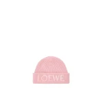 Loewe Logo Beanie in Wool, Light Pink | Accessories | Coveti