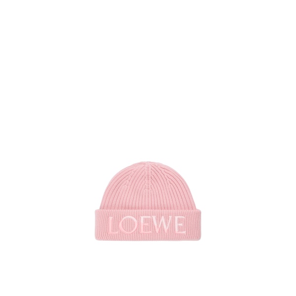 Loewe Logo Beanie in Wool, Light Pink | Accessories | Coveti