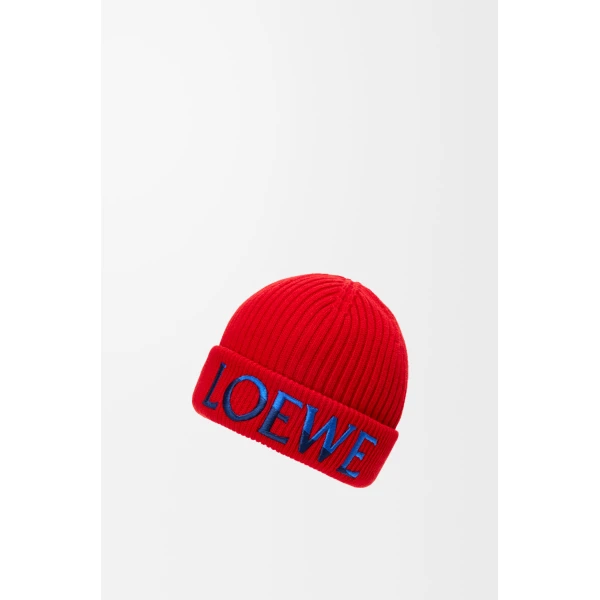 Logo Beanie in Wool, Red and Blue - Image 3