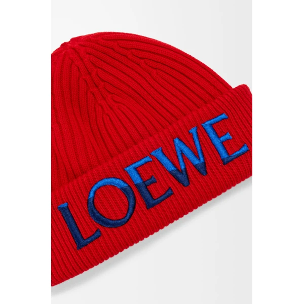 Logo Beanie in Wool, Red and Blue - Image 4