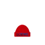 Loewe Logo Beanie in Wool, Red and Blue | Accessories | Coveti