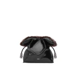 Loewe Medium Flamenco Clutch in Glossy Lambskin and Shearling, Black | Bags | Coveti