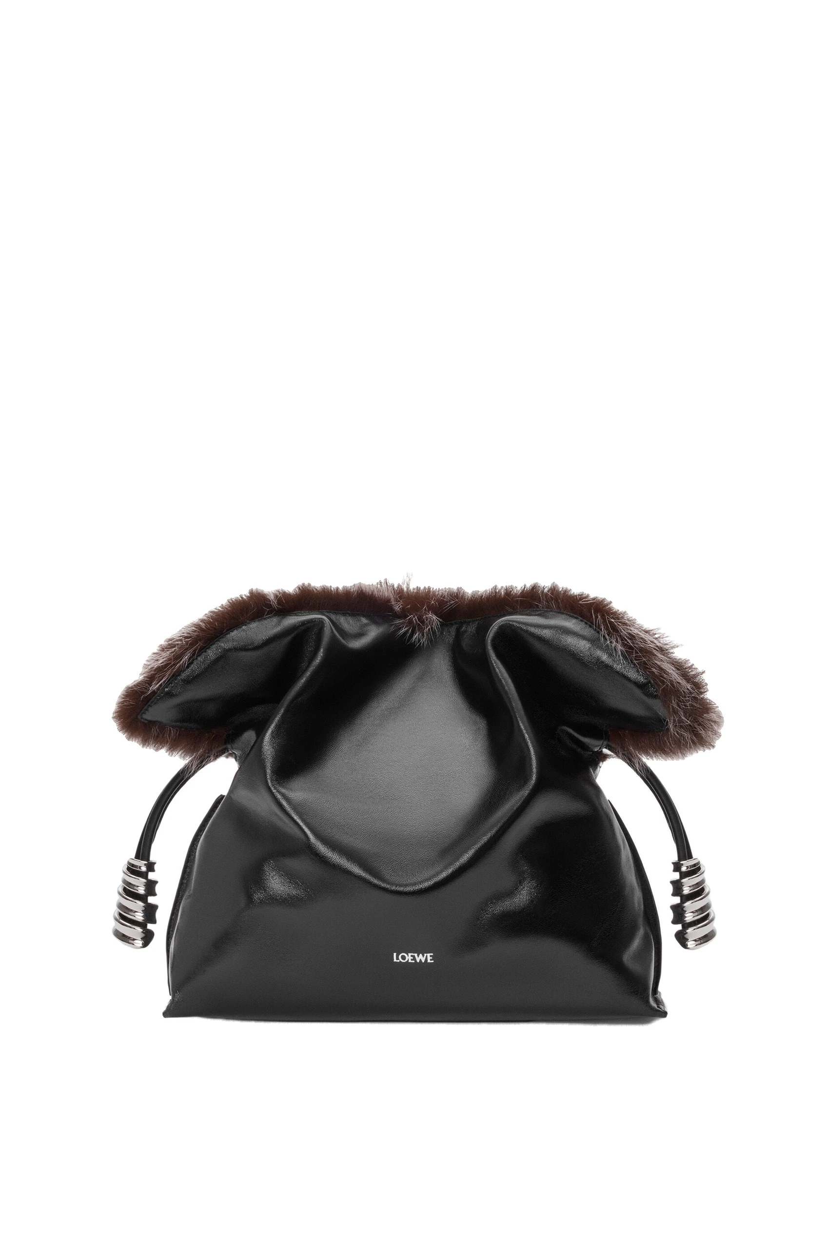 Loewe Medium Flamenco Clutch in Glossy Lambskin and Shearling, Black | Bags | Coveti Loewe Medium Flamenco Clutch in Glossy Lambskin and Shearling, Black | Bags | Coveti