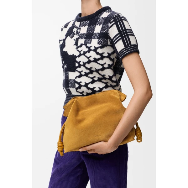 Medium Flamenco Clutch in Suede, Ochre - Image 2