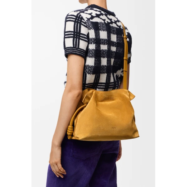 Medium Flamenco Clutch in Suede, Ochre - Image 3