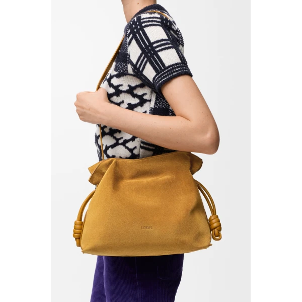 Medium Flamenco Clutch in Suede, Ochre - Image 4
