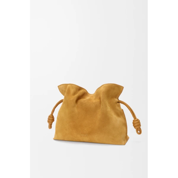 Medium Flamenco Clutch in Suede, Ochre - Image 5