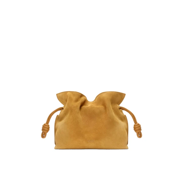Medium Flamenco Clutch in Suede, Ochre
