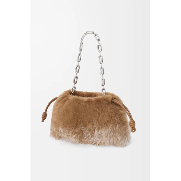 Medium Flamenco Purse in Gradient Shearling, Camel - Image 3