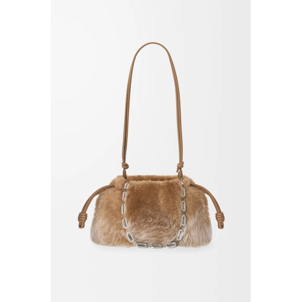 Medium Flamenco Purse in Gradient Shearling, Camel - Image 6