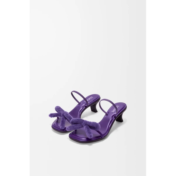 Mimi Bow Sandal in Nappa Lambskin and Shearling, Deep Purple - Image 2