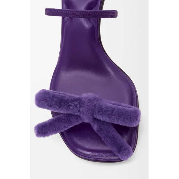 Mimi Bow Sandal in Nappa Lambskin and Shearling, Deep Purple - Image 4