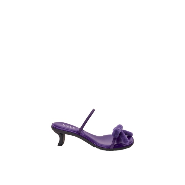 Loewe Mimi Bow Sandal in Nappa Lambskin and Shearling, Deep Purple | Shoes | Coveti