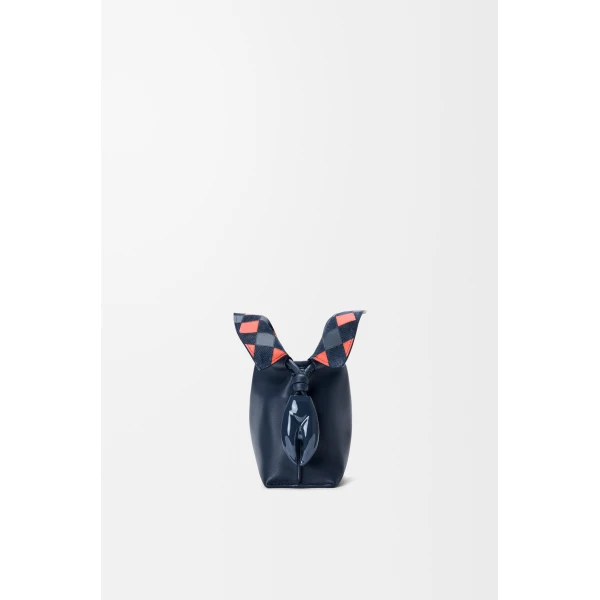 Mini Flamenco Clutch in Nappa Calfskin and Check Intarsio, Deep Navy and Multicolour - Image 3