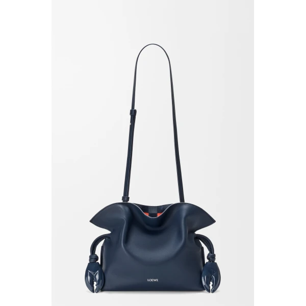 Mini Flamenco Clutch in Nappa Calfskin and Check Intarsio, Deep Navy and Multicolour - Image 4