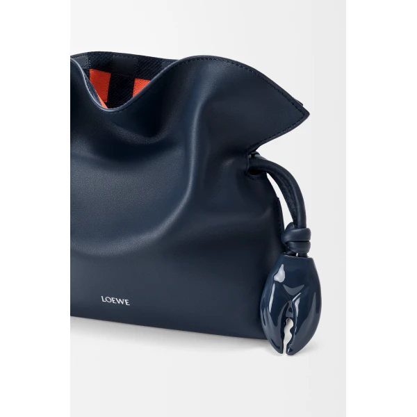 Mini Flamenco Clutch in Nappa Calfskin and Check Intarsio, Deep Navy and Multicolour - Image 6