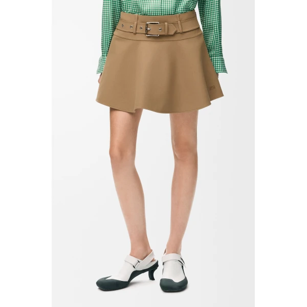 Mini Skirt in Cotton, Beige - Image 3