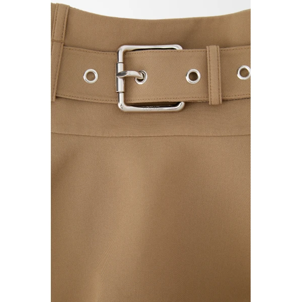 Mini Skirt in Cotton, Beige - Image 6