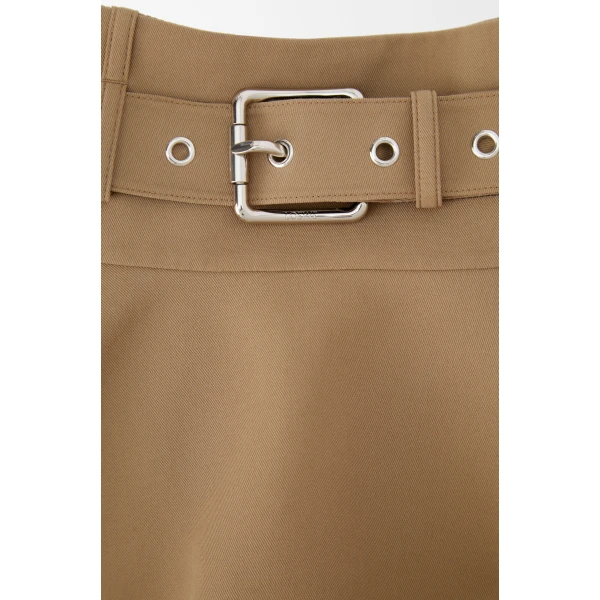 Mini Skirt in Cotton, Beige - Image 6