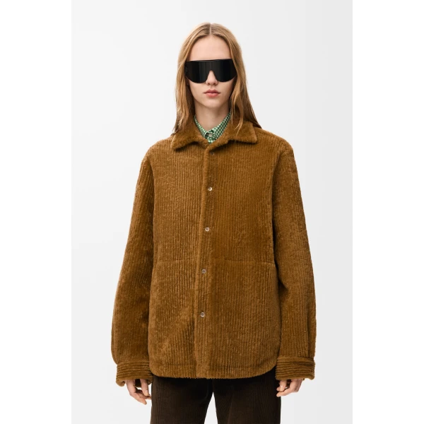 Overshirt in Shearling Corduroy, Camel - Image 3