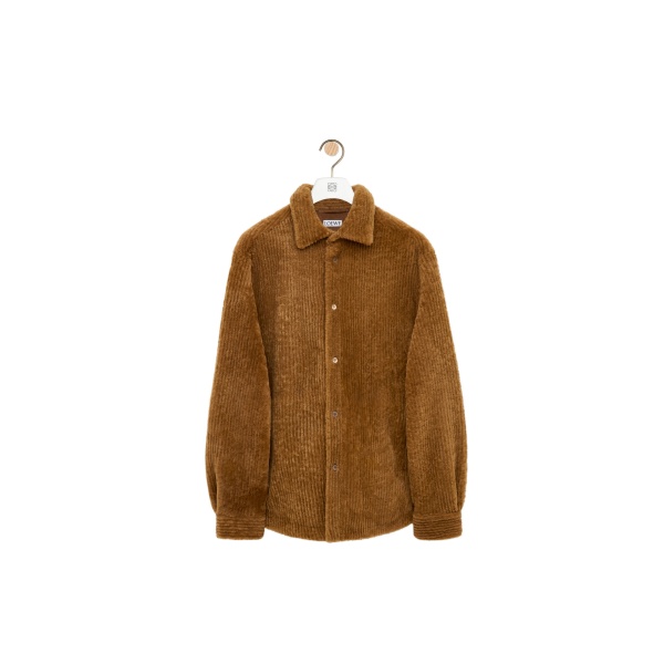 Loewe Overshirt in Shearling Corduroy, Camel | Jackets | Coveti