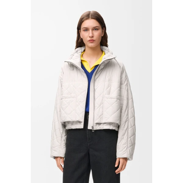 Padded Jacket in Technical Shell, Ecru - Image 3