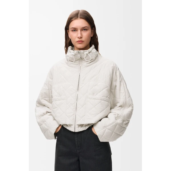 Padded Jacket in Technical Shell, Ecru - Image 4