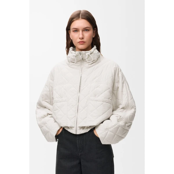 Padded Jacket in Technical Shell, Ecru - Image 4