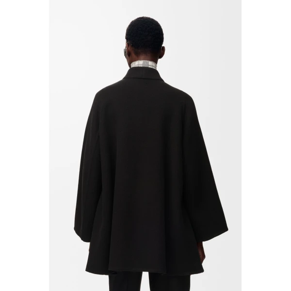 Peplum Short Coat in Wool and Cashmere, Black - Image 4