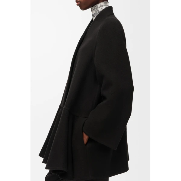 Peplum Short Coat in Wool and Cashmere, Black - Image 5