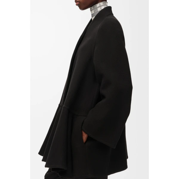 Peplum Short Coat in Wool and Cashmere, Black - Image 5
