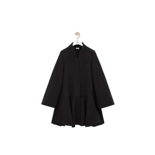 Loewe Peplum Short Coat in Wool and Cashmere, Black | Coats | Coveti