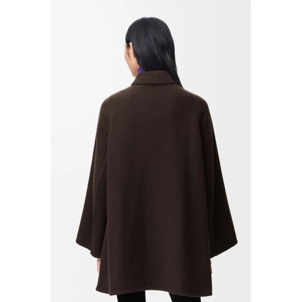 Peplum Short Coat in Wool and Cashmere, Brown - Image 5
