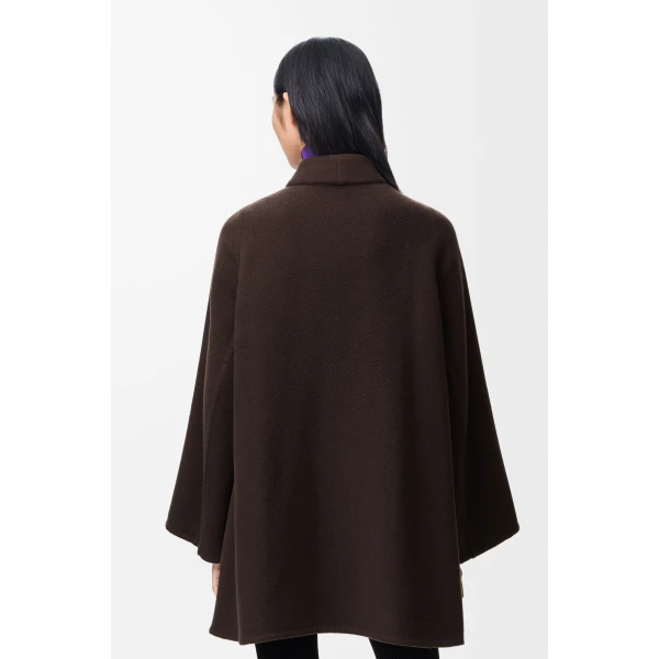 Peplum Short Coat in Wool and Cashmere, Brown - Image 5