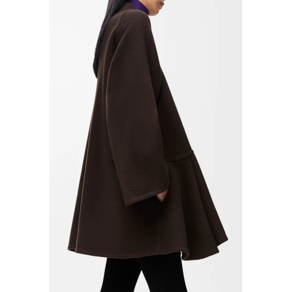 Peplum Short Coat in Wool and Cashmere, Brown - Image 6