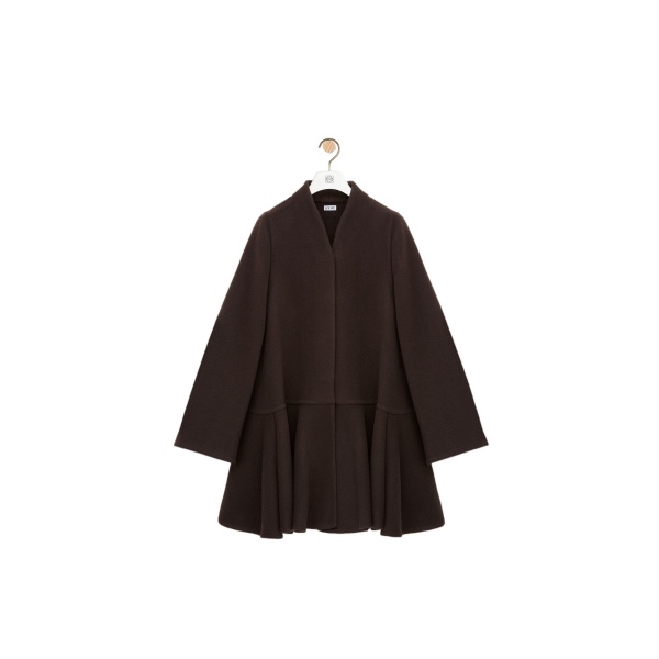Loewe Peplum Short Coat in Wool and Cashmere, Brown | Coats | Coveti